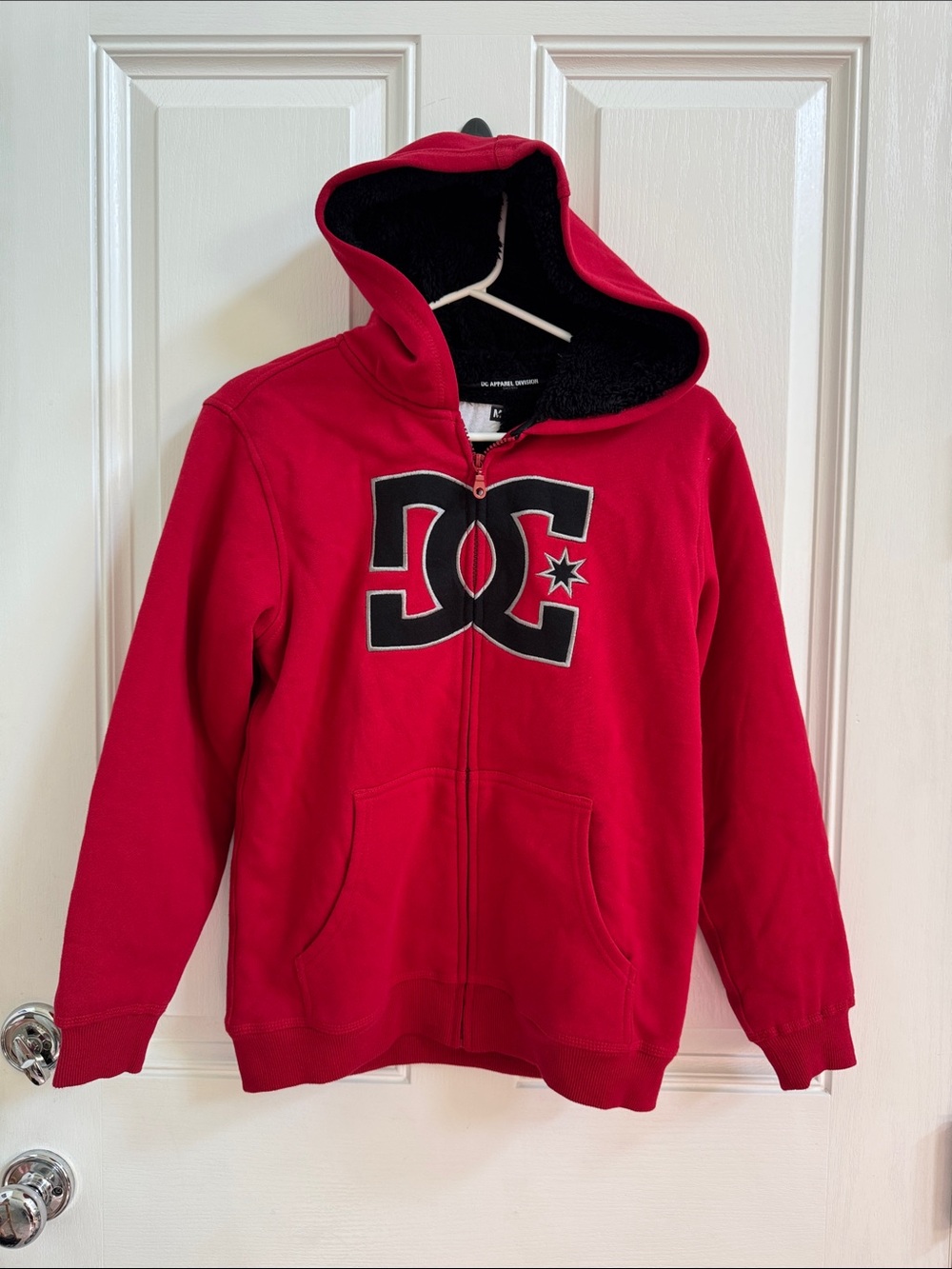 DC Full Zip Hoodie Red Sherpa Lined Skate Y2K Big Logo